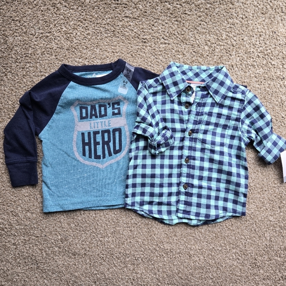 The Children's Place Teal and Navy Long Sleeve Shirt Set